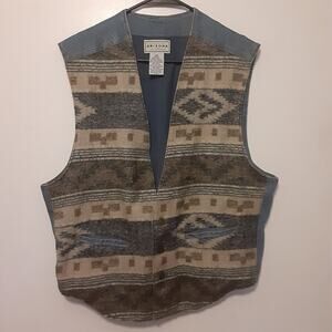 Vtg 90s Arizona Jean Company Denim Blue Vest Western Aztec Boho Mens Size L